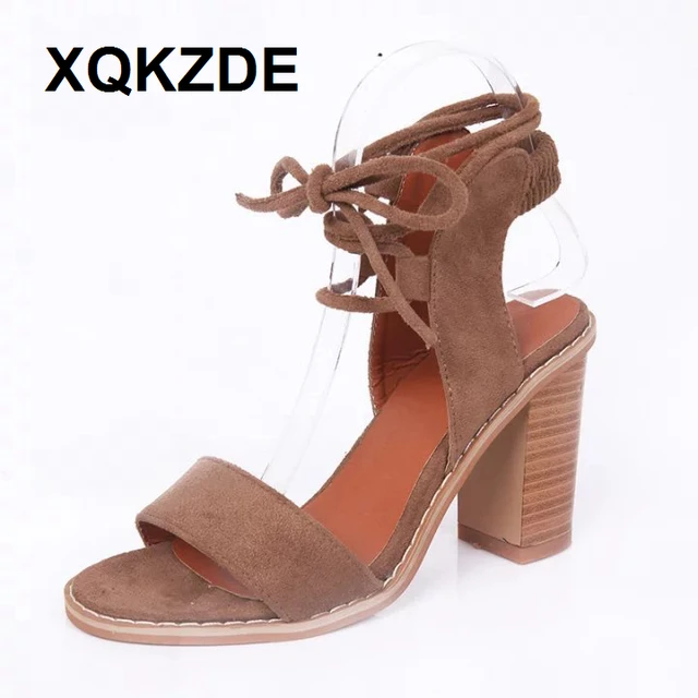 XQKZDE 2018 Women Sexy High heels sandals Pumps Open Toe Lace up Thick with Shoes 326AF14