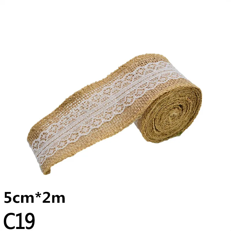 2M 5cm Burlap Rolls Hessian Jute Lace Ribbons Vintage Rustic Wedding Ornaments DIY Craft Supplies Birthday Gift Box Package Rope - Цвет: C19