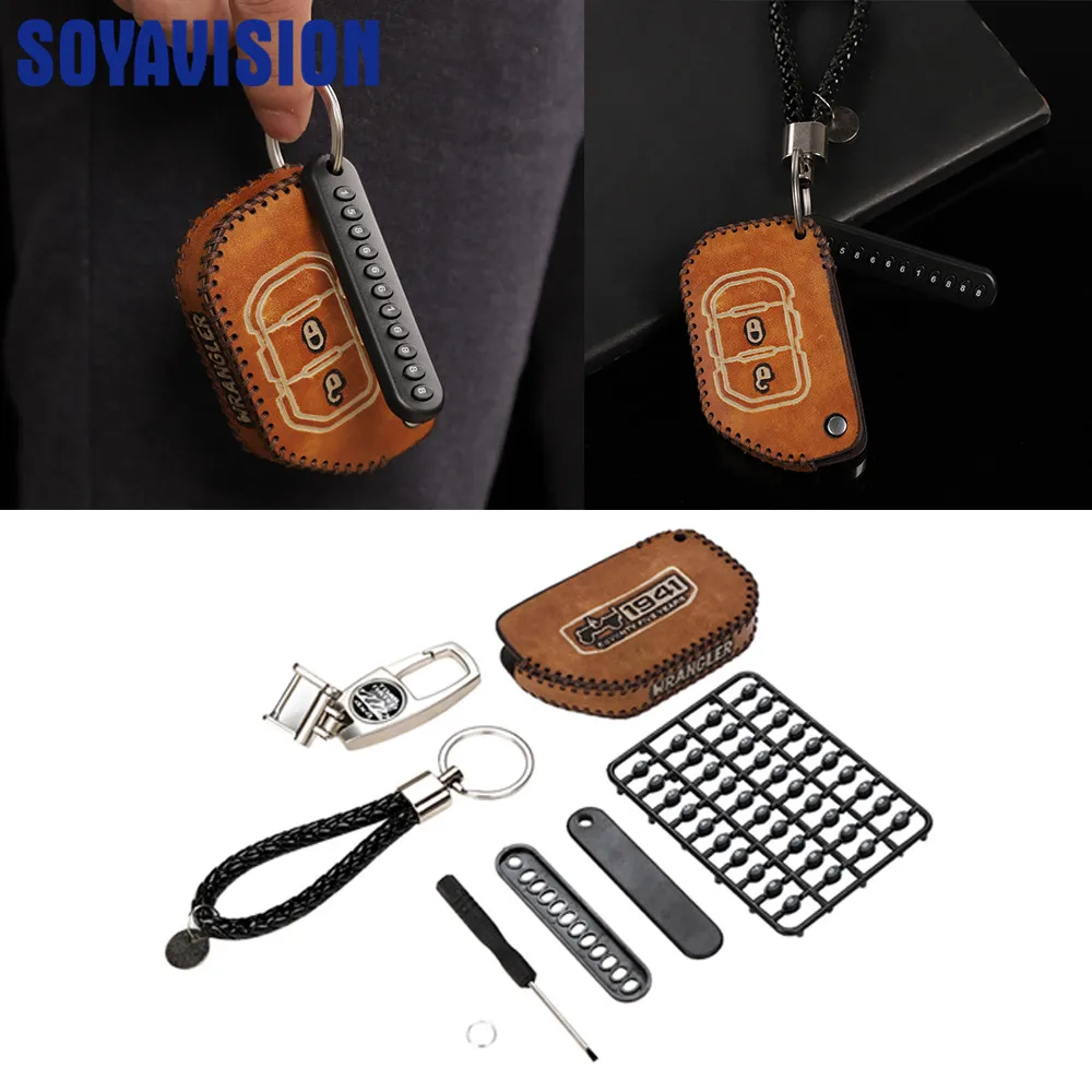 

Set Car Key Case Cover Keychain Ring For Jeep Wrangler JL 2018+ 2 4 Door Key Bag
