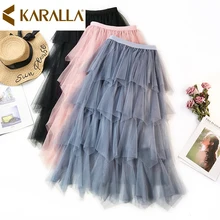 Заводская распродажа, сетчатая юбка, многослойная Асимметричная Женская юбка, весенне-летняя модная женская Однотонная юбка с оборками C1455