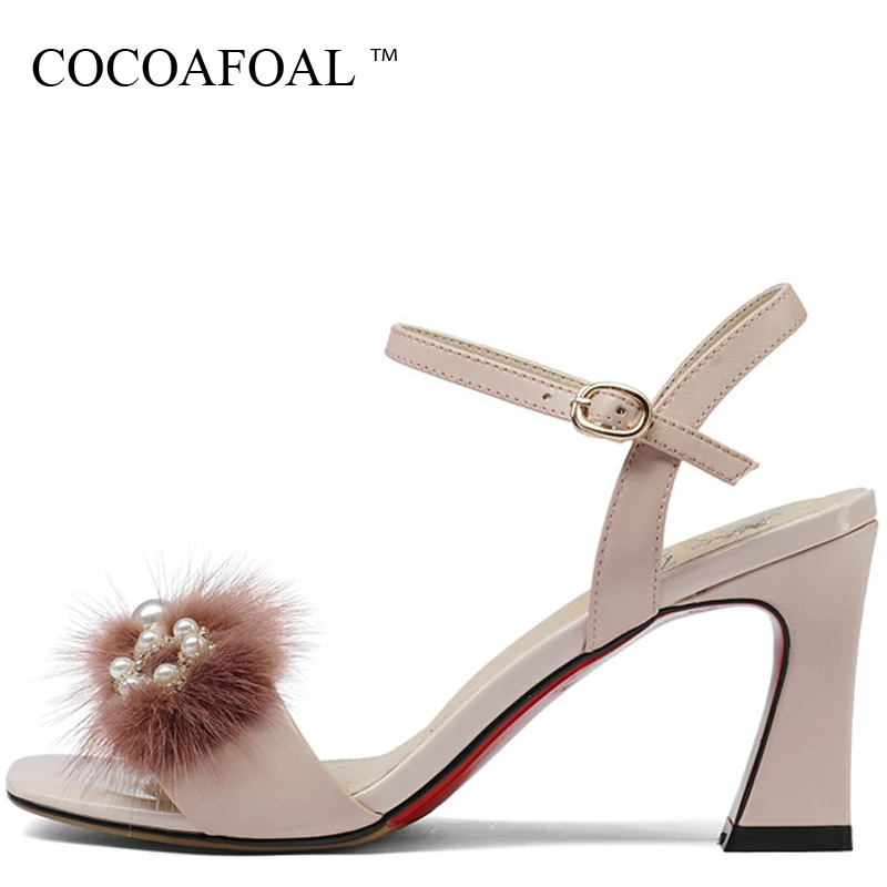 

COCOAFOAL Women Genuine Leather Heels Sandals Big Size 33 43 Peep Toe Sexy Shoes Pink Beige Party Open Toe High Heels Sandals