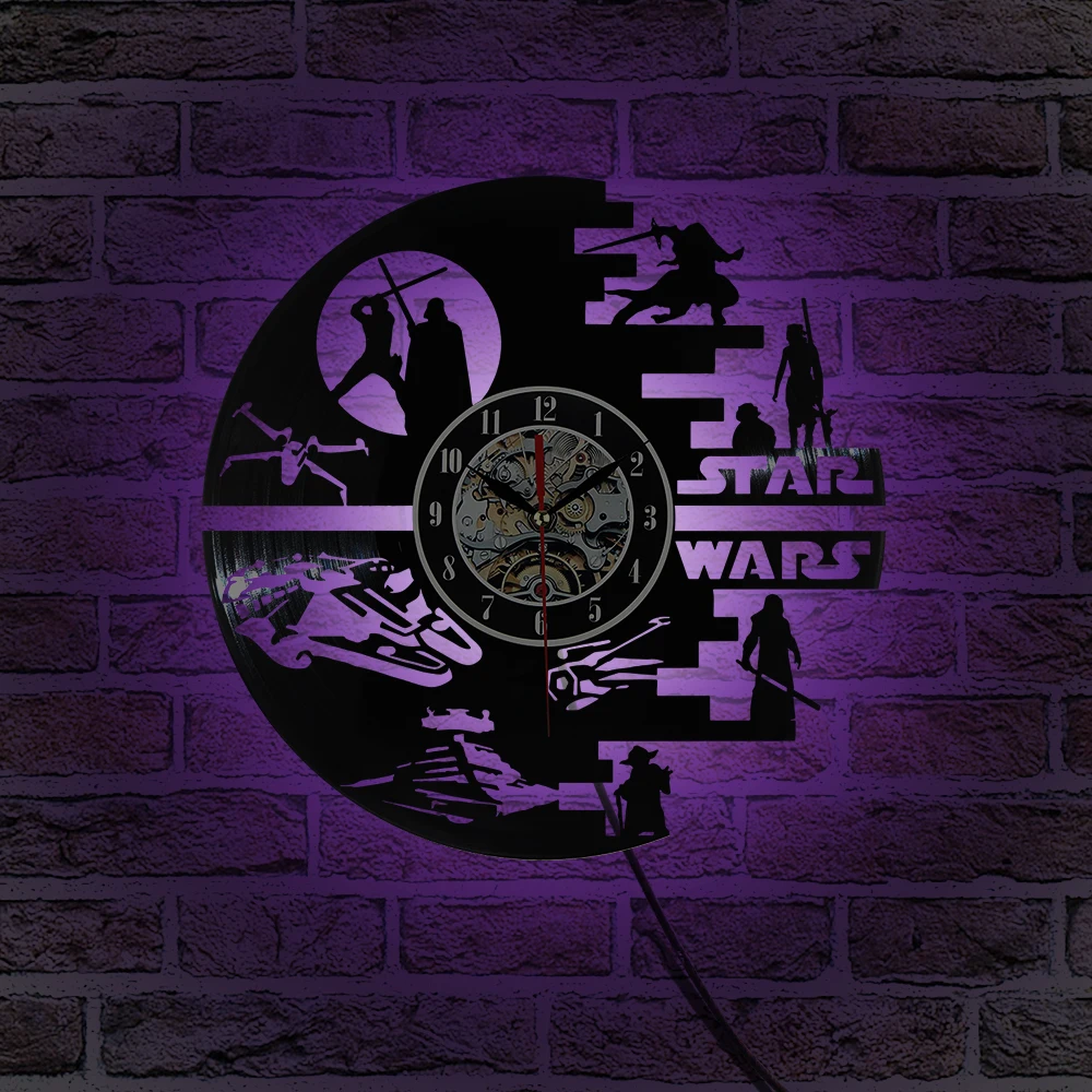 

New Arrival Led Night Light Wall Clock Backlight Vinyl Clocks Color Changing Home Decor Lamp Hanging