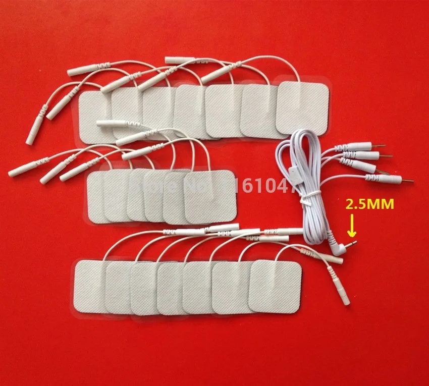 

Freeshipping 20PCS 4*4CM Square Self Adhesive TENS machine Electrode Pads+1pc DC 2.5MM 4 in 1 Head electrode wires /cable