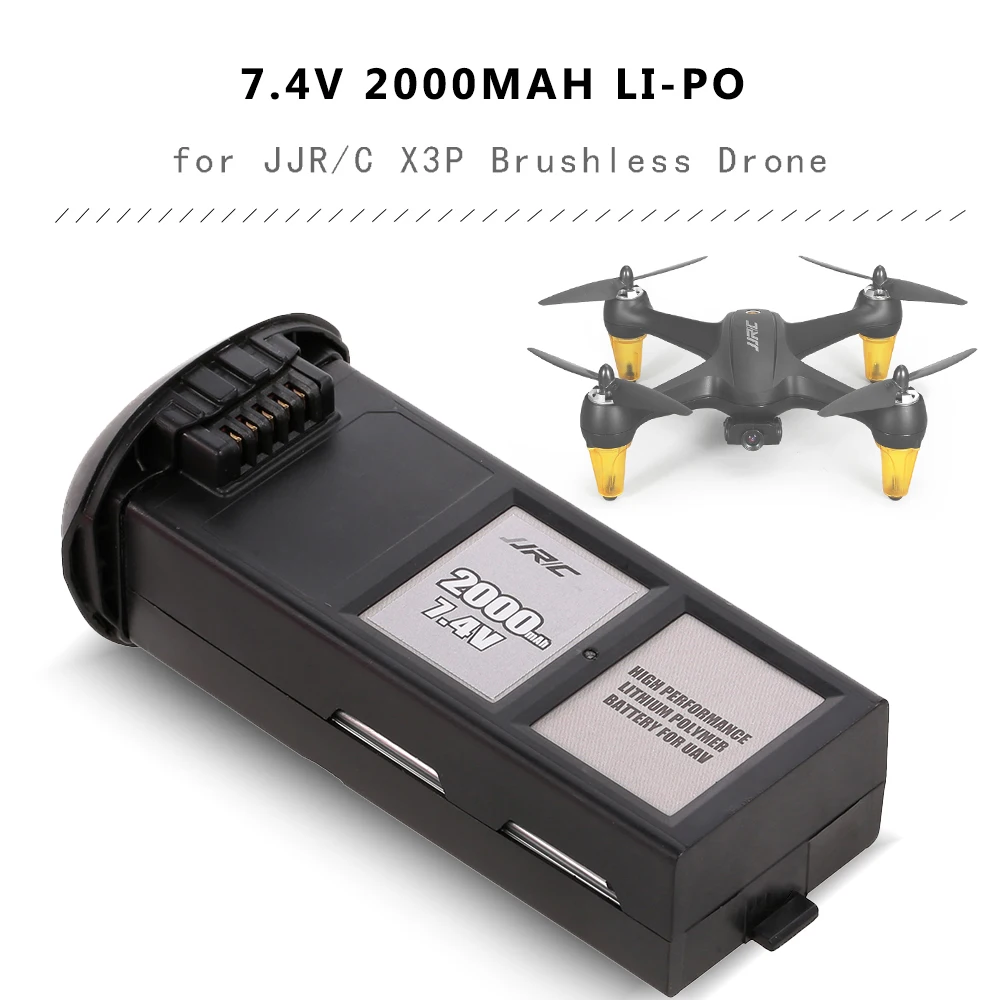 

RC Drone Li-po Battery 7.4V 2000mAh 25C Over Charge Protection for JJR/C X3P 1080P 5G Wifi FPV Brushless GPS Drone Quadcopter