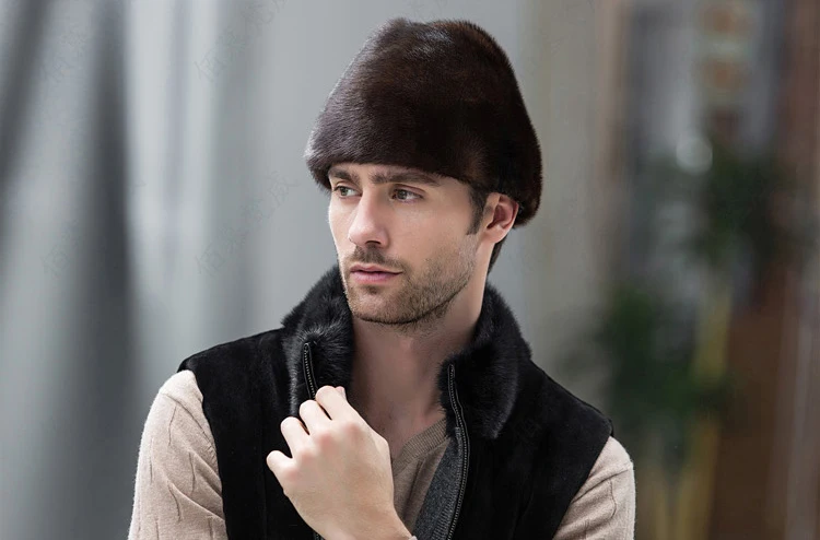 Настоящая мужская шапка из меха норки в русском стиле, зимняя мужская теплая меховая шапка, роскошная супер теплая меховая шапка-бомбер из натуральной норки, MZ-01