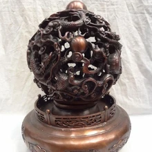 Xd 001934 1" Китай Чистая Бронзовый Буддизм Фэншуй Голова Дракона Статуя Оленя Вращается Мяч