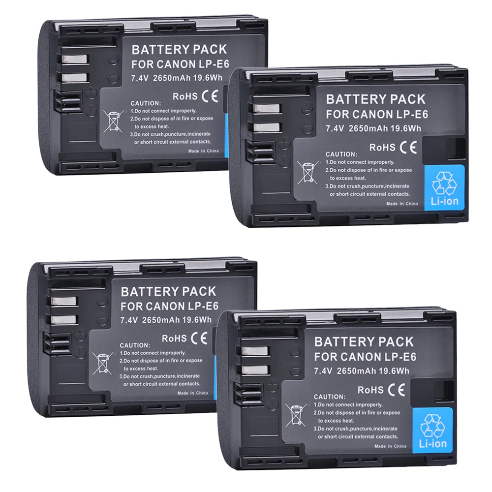 4pc LP E6 LP E6 LPE6 LP E6N 7.V 2650mAh Rechargeable Li ion Battery For