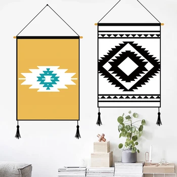 

Wall Art Scroll Poster Hanging Over Bedside with Bohemian Macrame Geometric Wall Hanging for Living Room Vintage Home Decor