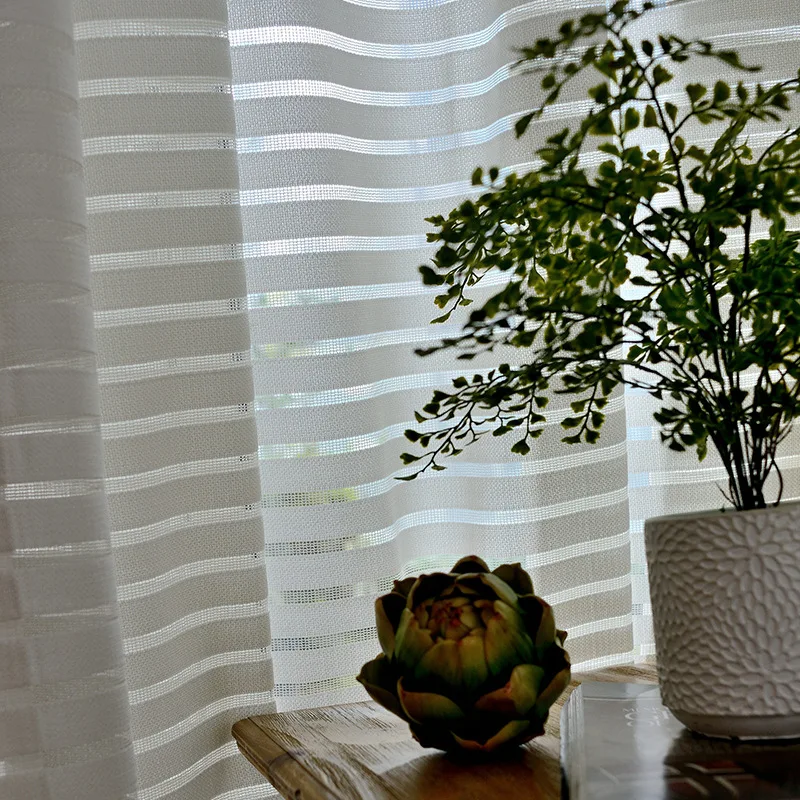 Cortinas de tul a rayas modernas para sala de estar gasa blanca cortinas cortas transparentes para tratamiento de ventana de dormitorio Panel Individual Cocina