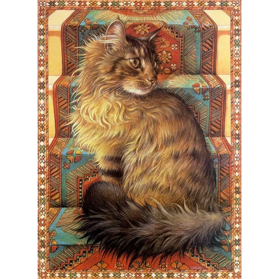 

HUACAN 5D Diamond Painting Cross Stitch Animal Mosaic Diamond Embroidery Cat Full Round Rhinestone Craft Kit Home Decoration