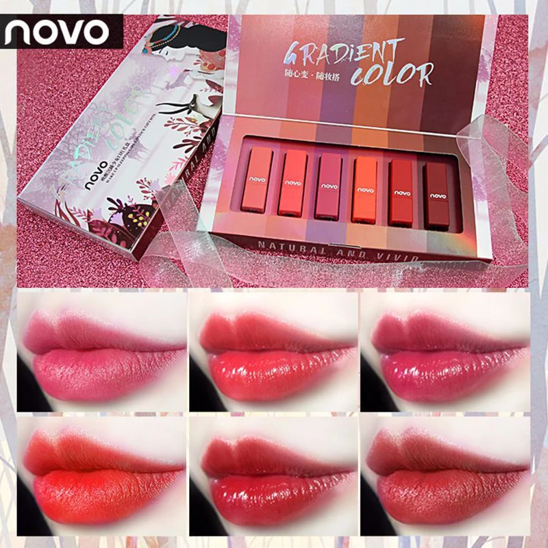 

NOVO 6 pcs/set Matte Nude Lipstick Waterproof Long Lasting Makeup Moisturizing Lip Gloss Make Up Women Beauty