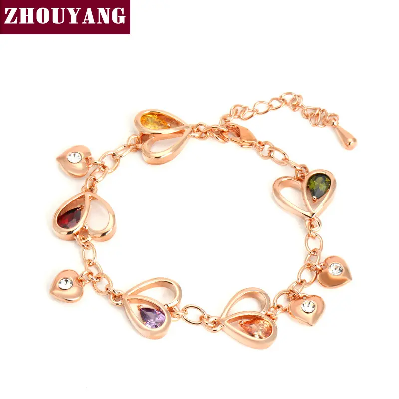 ZHOUYANG Top Quality ZYH015 Heart Rose Gold Plated font b Bracelet b font JewelryGenuine Austrian Crystal