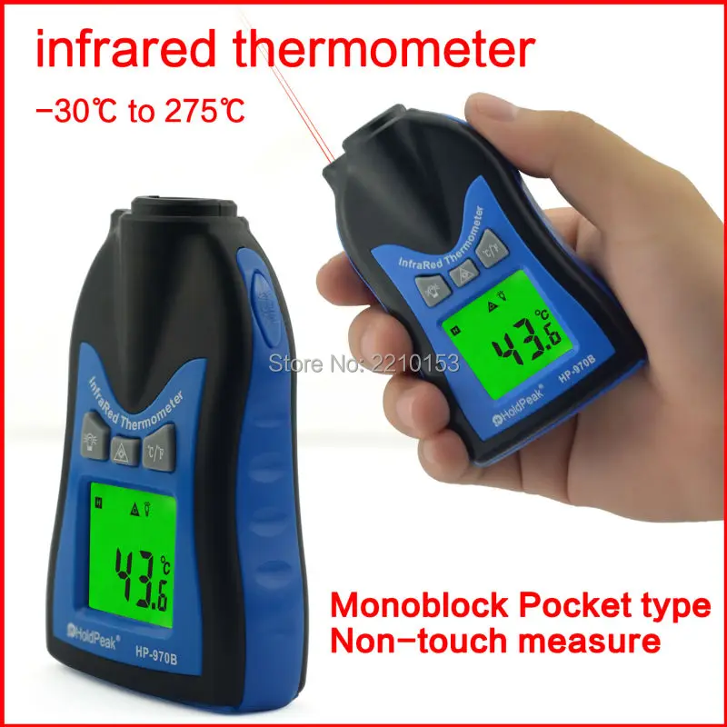 

Mini Non-contact infrared thermometer HoldPeak -30 to 275 C Monoblock Pocket type Temperature Meter 970B Free Shipping