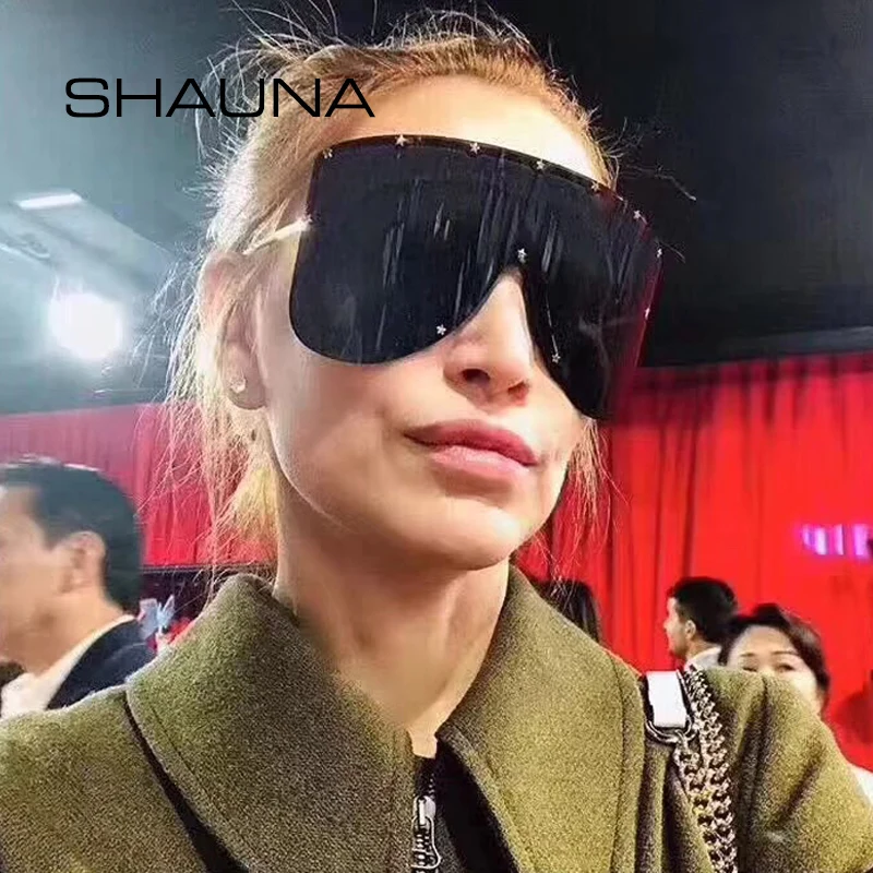 SHAUNA Oversize One Piece Cover men sunglasses steampunk Women Five-Points Star glasses punk Champagne Windproof Shades Men