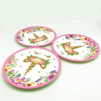 

10pcs New Unicorn theme Kids Girl Boy Birthday Party family party Paper Plate Dish 7inch Print Round Plates Party Supplies