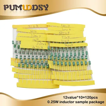 

12valuesX10pcs=120pcs 0307 1/4W 0.25W inductor 1uH-1MH component sample Assorted kit new and