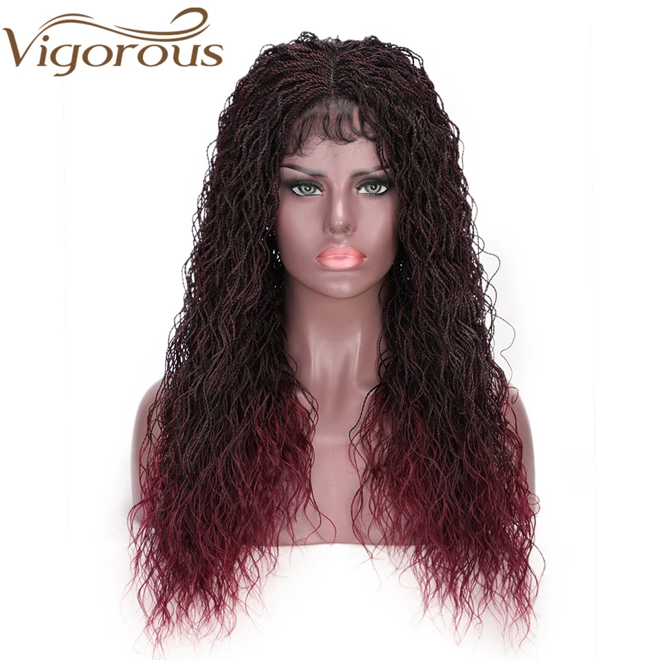 

Vigorous Synthetic Curly Senegalese Twist Braids Wig Lace Front Wig for Black Women Crochet Twist Braiding Hair Ombre Burgundy