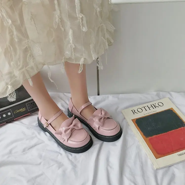 Милые туфли Лолиты в японском стиле; женские туфли Лолиты с бантом для студенток; JK; форменная обувь; женские туфли Лолиты - Цвет: pink