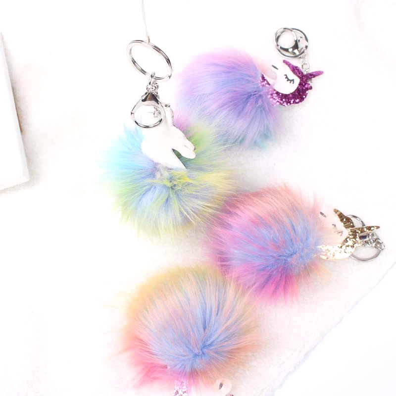 Anime Unicorn With Pom Pom Plush Toy With Keychain Unicorn Key Pendant Soft Stuffed Animal Toys Kids Girls Bag Hang Pendant