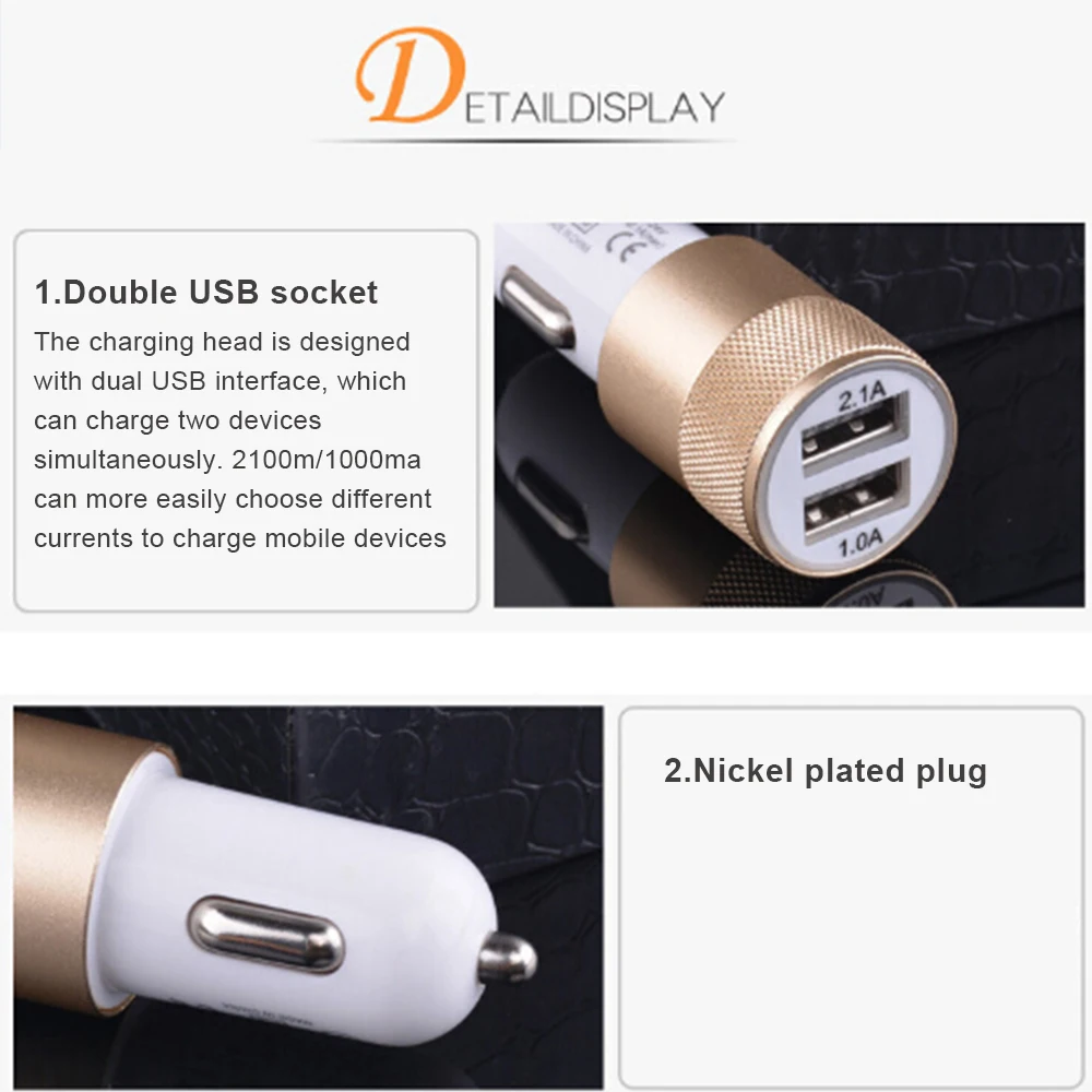 2.1A 1A Dual USB Автомобильное зарядное устройство из алюминиевого сплава универсальная интеллектуальная зарядка автомобильное зарядное устройство для iPhone samsung мобильный телефон Android