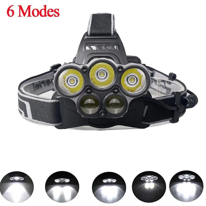 Beste 20000LM Led Vissen Licht Koplamp 5 leds XM L T6 Led Head Lamp Waterdicht 18650 Oplaadbare Batterij Zaklamp Zaklamp