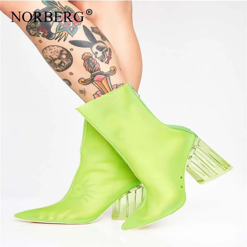 

2019 fashion hot new women's shoes PVC ankle boots pointed crystal heel transparent women's boots transparent high heels summer