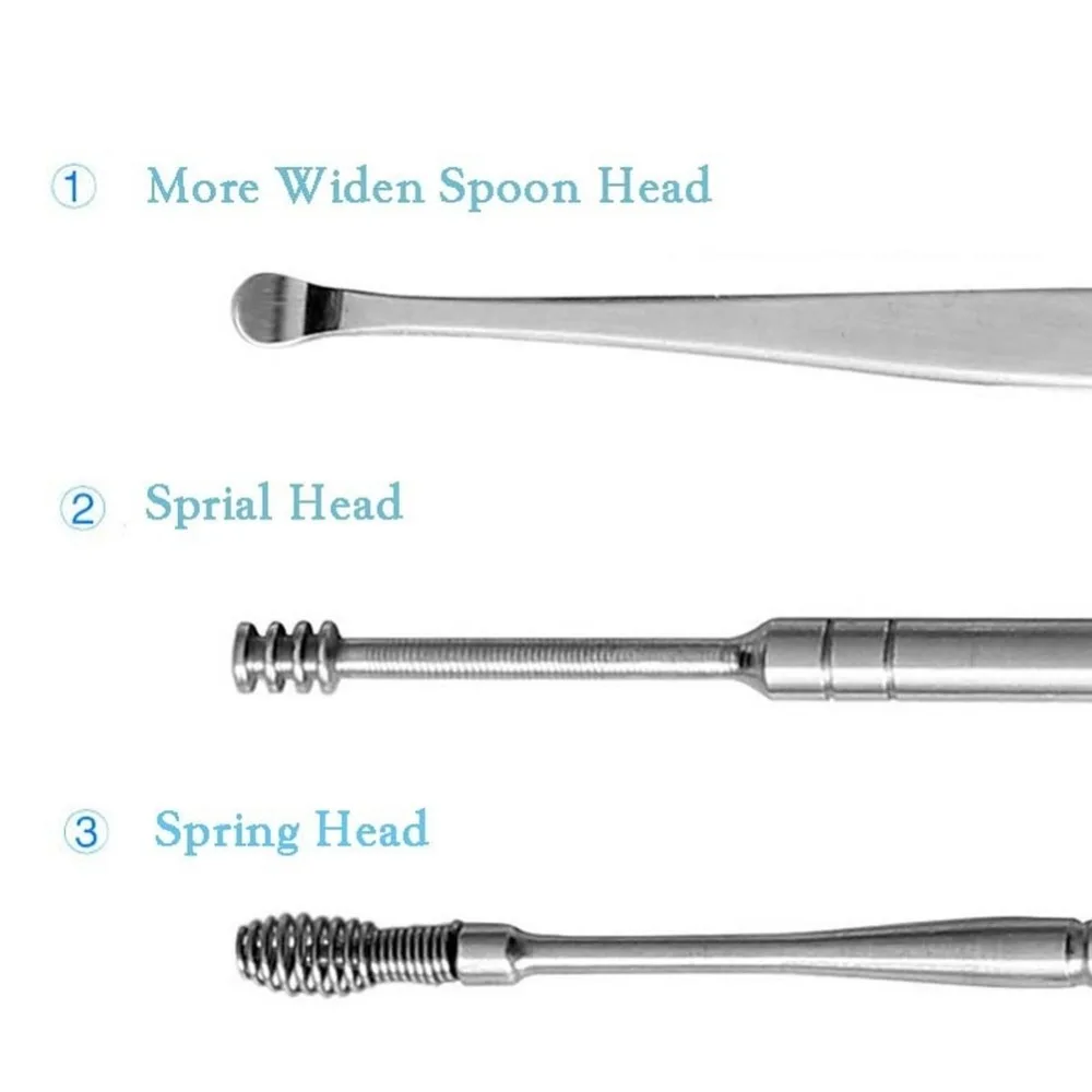 5/6 шт/набор из нержавеющей стали спиральная портативная ложка для удаления серы из уха ушные палочки очиститель уход за ушами набор косметических принадлежностей ложка для чистки ушей