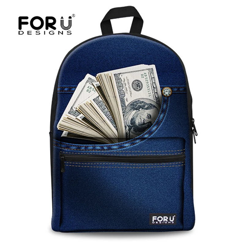 

High School Student Cotton Backpack Cool Dollar Printing Backpack for Teenage Boys Casual Children Kids Bookbag Free Shipping
