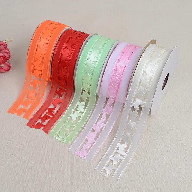

Hollow Butterfly New Ribbon 3.8cm * 20 Yards Printed Grosgrain DIY Wedding Dress Shoes Accessories Cloth Ribbon Gift Material