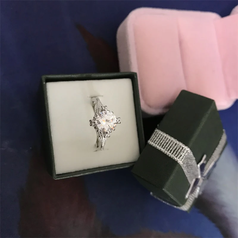 YANHUI оригинальное Кольцо Настоящее Твердое Серебро 925 пробы обручальное кольцо для женщин 1ct 6 мм обручальное кольцо с фианитами кольцо ювелирные изделия