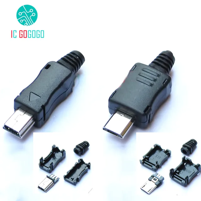 10pcs Mini Micro USB Male Connector Plug Interface DIY Kits Data Cable