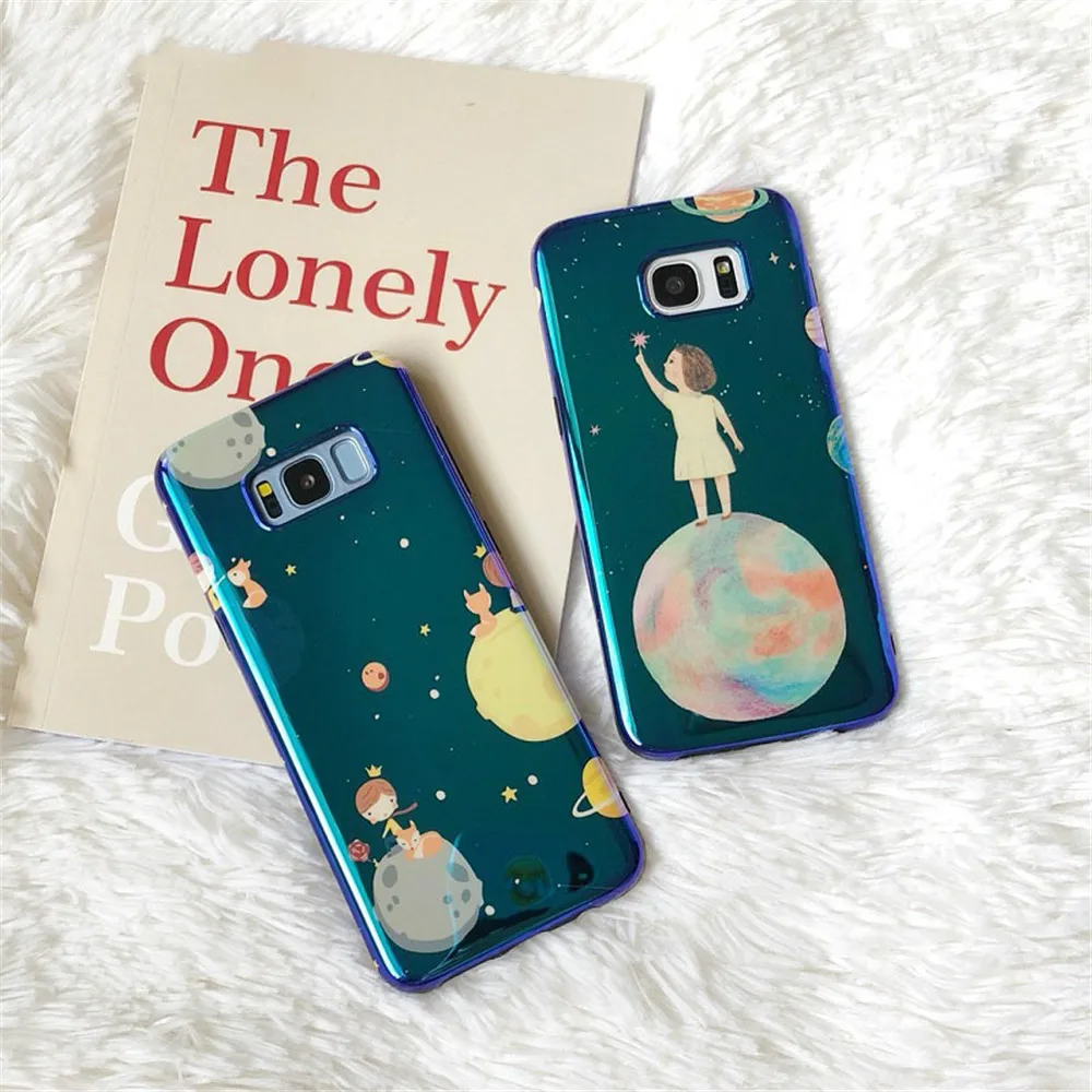 Lovely Dream Planet Blu-Ray Phone Case for Samsung Galaxy S8 S9 Plus S7 Edge Note 8 The New Space Star Girl Soft Silicone |