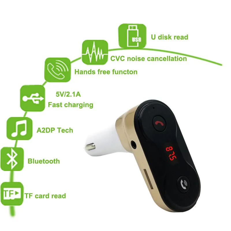 

Wireless FM Transmitter Modulator Bluetooth Car Kit G7 Charger upgrade to C8 AUX Hands Free Music Mini MP3 Player Car Styling