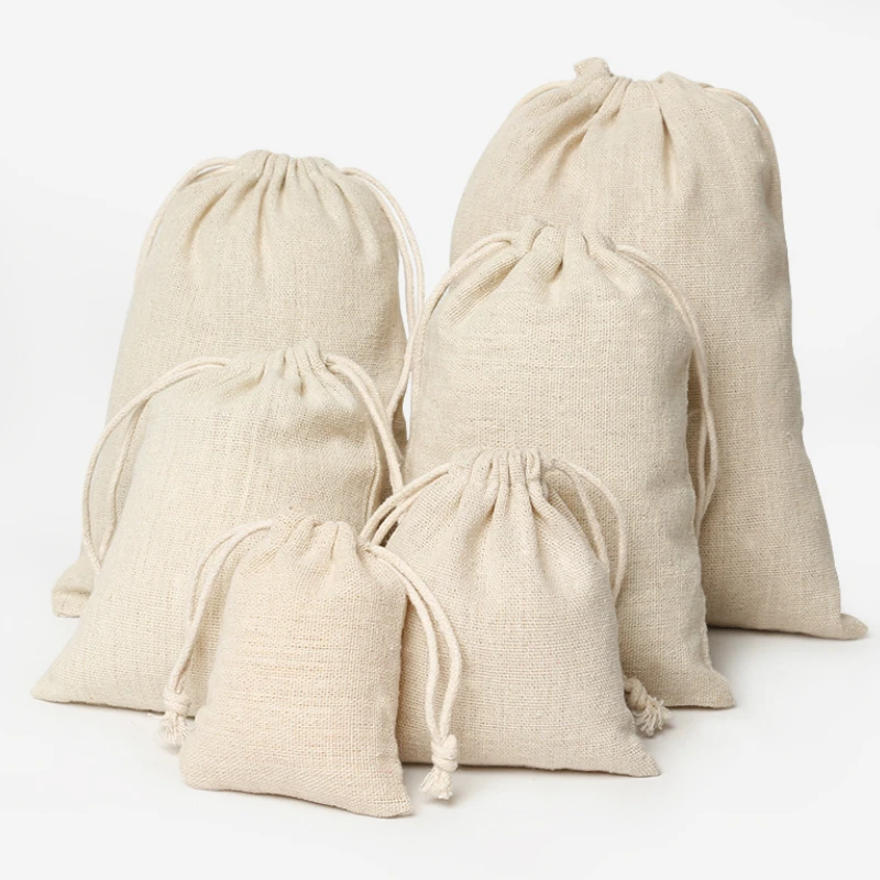 

50PCS Cotton Linen Bag Jewelry Packaging Burlap Drawstring Pouch Makeup Wedding Candy Gift Bags Wrapping Supply Custom Logo Sack