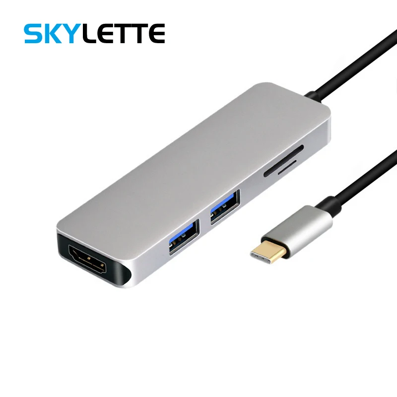 

Type-c To 2 Port USB3.0 HUB+4K HDMI+TF/SD Card Reader Charging Silver Aluminum Alloy OTG Adapter USB HUB For Mac Book Xiaomi