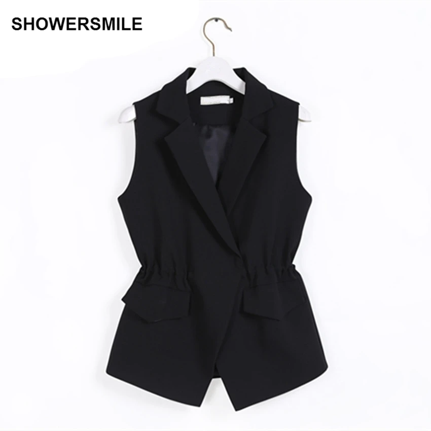 SHOWERSMILE White Vest Women Sleeveless Blazer Office Lady Slim Fit Waistcoat Turn Down Collar Brand Short Female Vests Coats