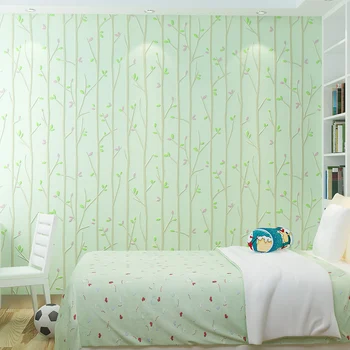 

Nordic Fresh Green tree wallpapers for Children Bedroom Home Decor Relief Beige Pink Branch Wall Paper