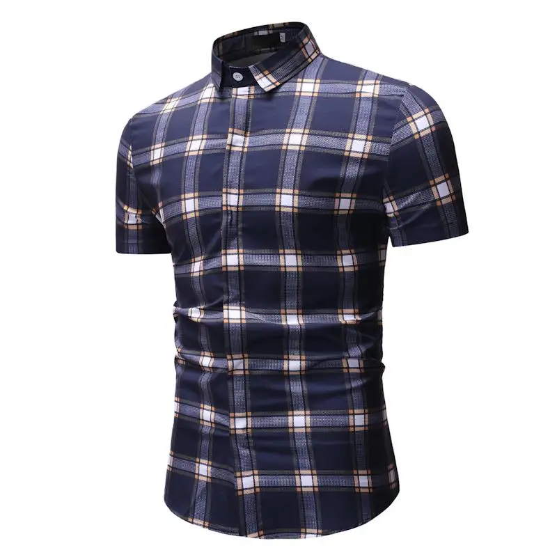 

Plaid Men's Shirt Casual Hawaiian Shirt Short sleeve Mens Clothing Slim fit Mens Dress Shirts Red Green Yellow