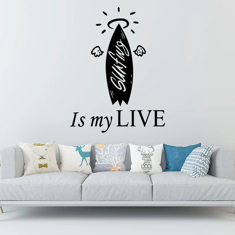 

Fashionable Surf Is My Life Waterproof Wall Stickers Wall Art Decor For Kids Rooms Diy Home Decoration Decal Creative Stickers
