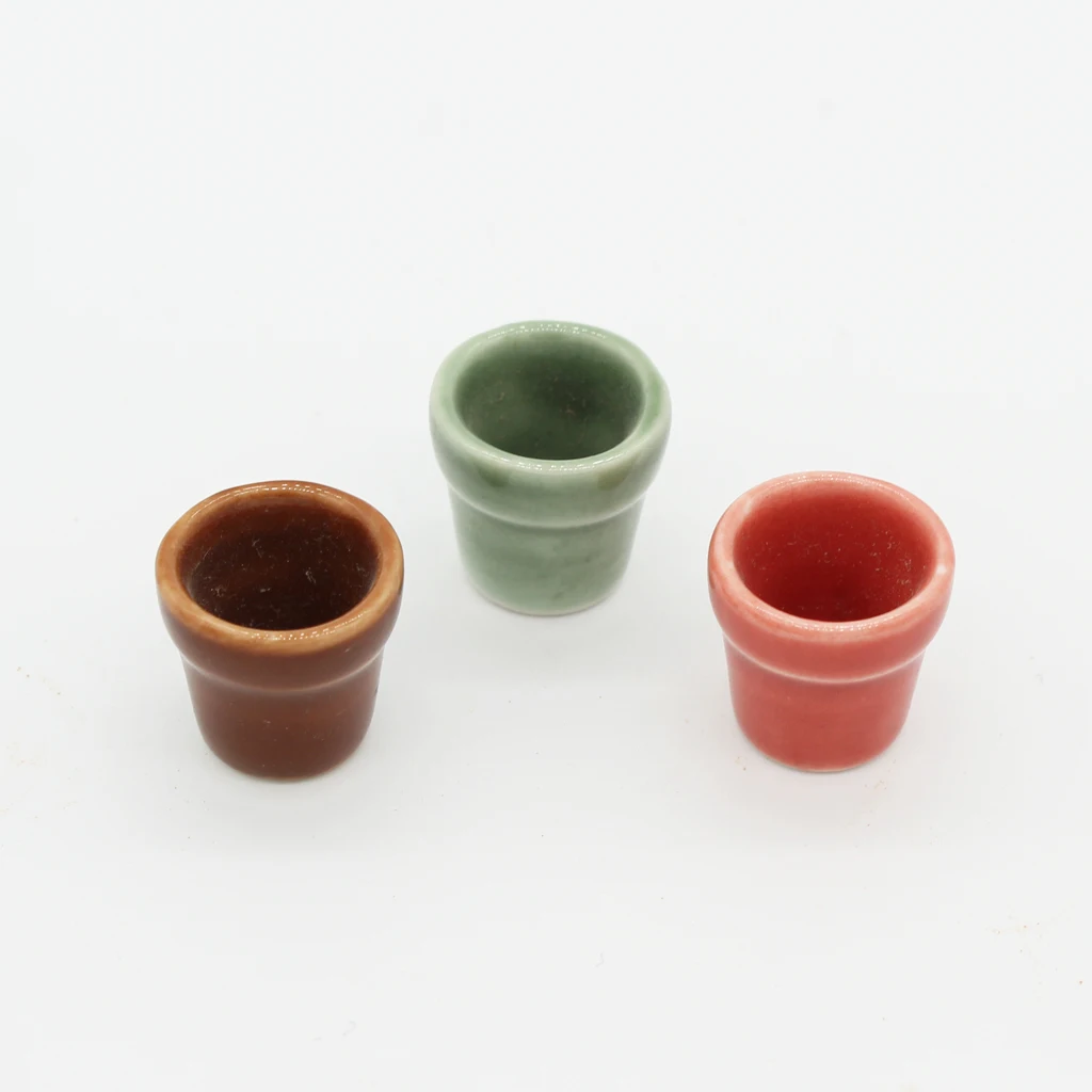 3Pcs 1/12 Scale Flowerpots Miniatures Dollhouse Garden Decoration Accessories