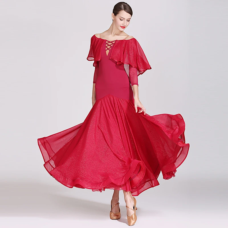 

Standard Dance Dresses Sexy Red Ballroom Waltz Dresses Figure Skating Dress Ballroom Dance Competition Dresses Dancewear DQS2174