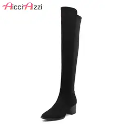 AicciAizzi плюс размер 34-50 женские облегающие высокие сапоги модный пэчворк женская зимняя обувь в сдержанном стиле высокие сапоги на высоком