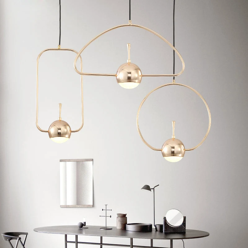 

Modern Nordic living room creative chandeliers personality art wrought iron chandeliers LED geometric shape line lights