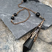 Природный черный обсидиан камень Исцеление Точка маятник цепь M0086