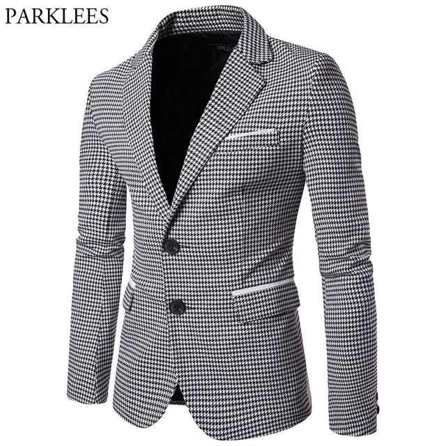 Plaid Blazer Men 2017 Houndstooth Mens Blazers Single