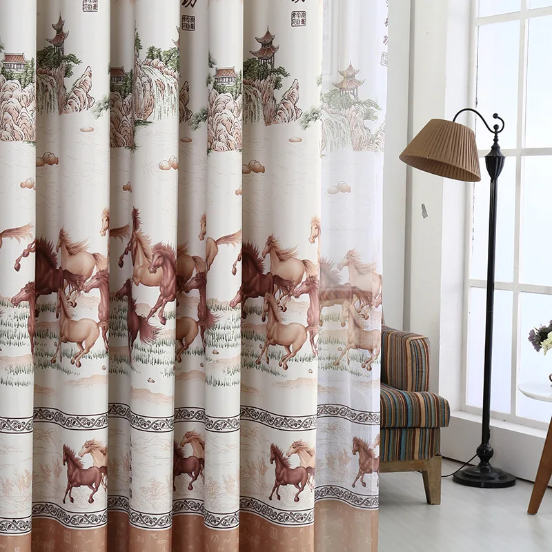 tranditional chinese style shade cloth curtains horses print