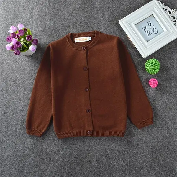 Детский Однотонный свитер-Кардиган Модная весенне-осенняя одежда в европейском стиле с длинными рукавами для мальчиков и девочек хлопковые топы для малышей 8 цветов - Цвет: brown