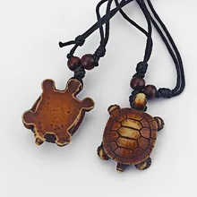 

DropShipping 6Pcs Imitation Yak Bone Resin Brown Turtle Tortoise Pendants Necklaces Black Wax Cotton Cord Adjustable