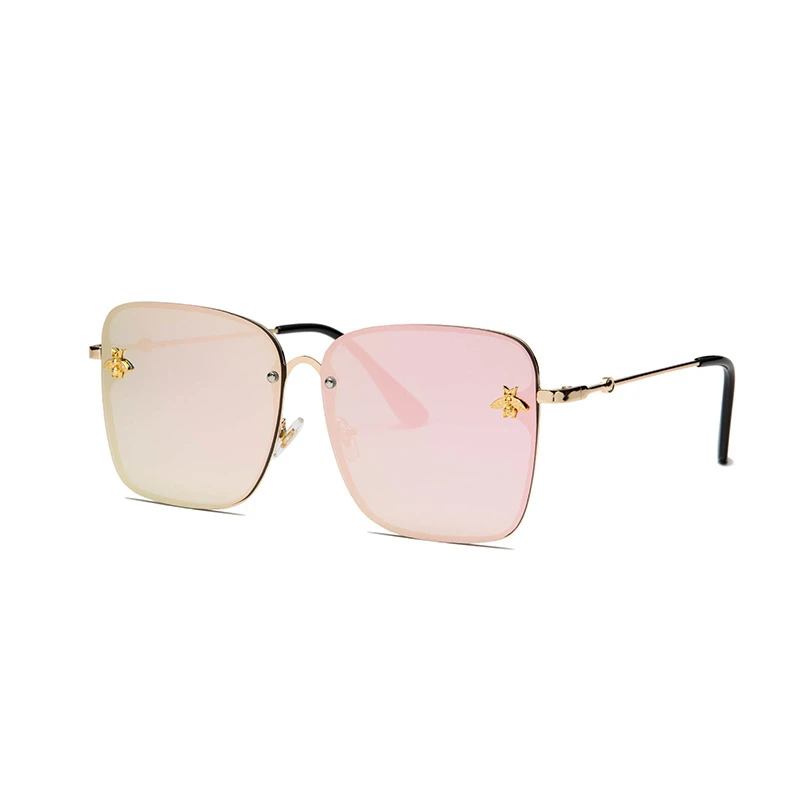 Солнцезащитные очки в квадратной оправе в стиле ретро для женщин брендовая дизайнерская пчелиная металлическая оправа негабаритные очки модные женские градиентные оттенки Oculos UV400