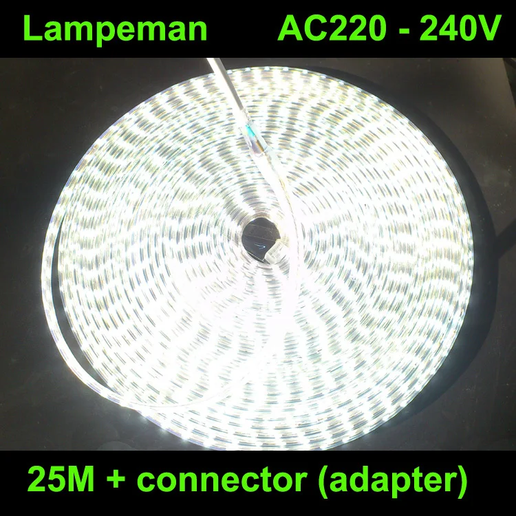 cheap 25M led rope light led strip light 220v AC220V 230V 240VSMD 5050smd +Power plug,warm white Cool white,60leds m waterproof